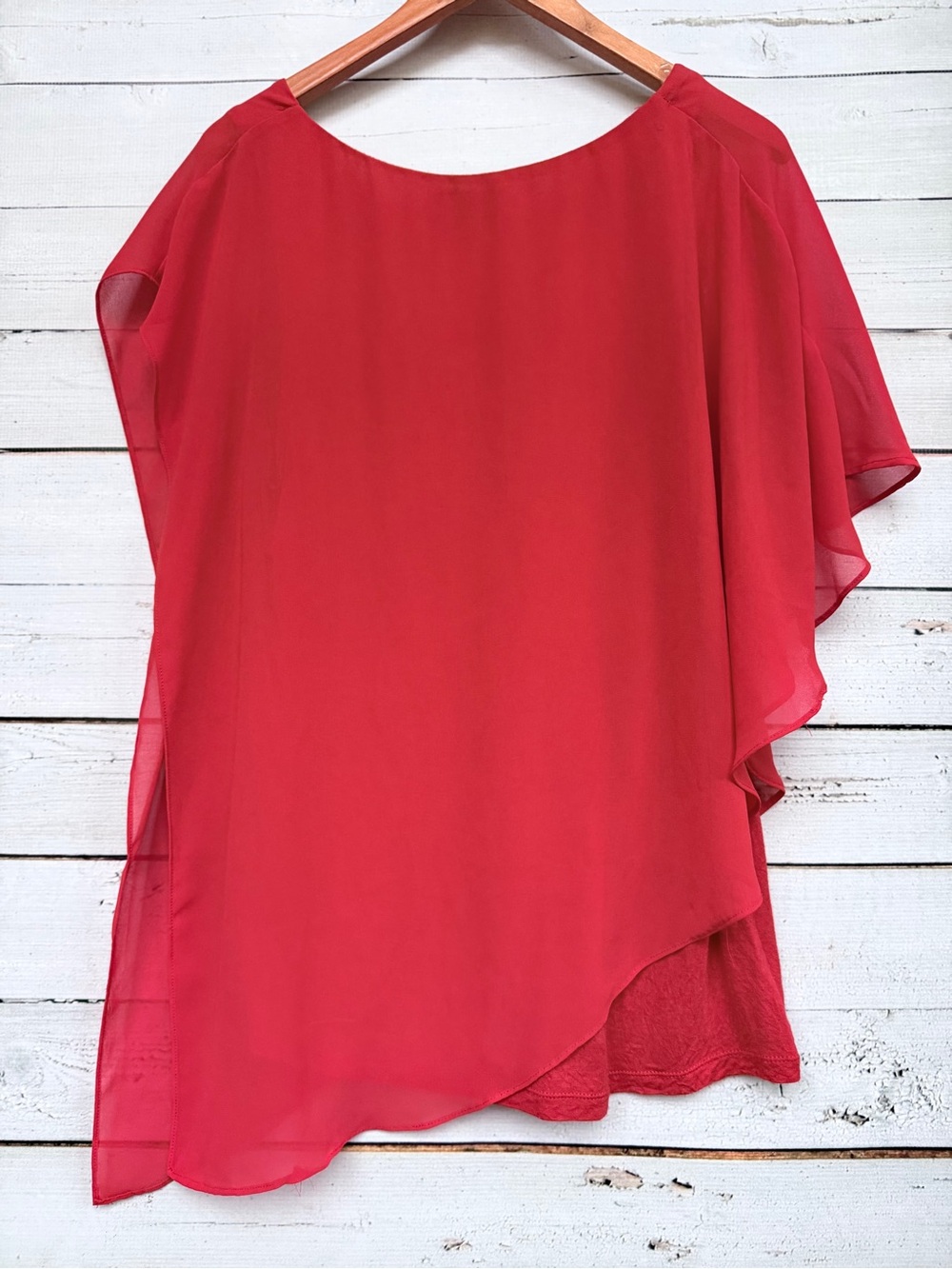 Iz Byer Coral-Red Layered Asymmetrical Chiffon Top - Picture 5 of 5